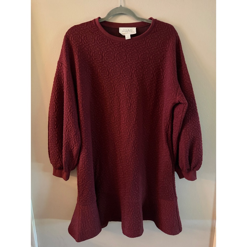 Mare Mare x Anthropologie Burgundy Textured Rose Puff Sleeve Ruffle Mini Dress S